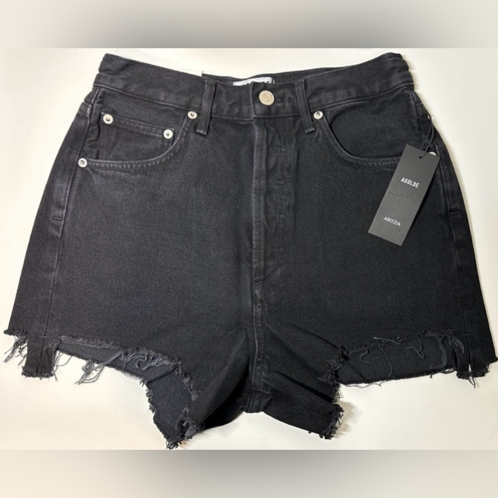 Agolde | High Rise Denim Shorts In Black | Dee Super High Rise Shorts | Sz 26 - Picture 1 of 10